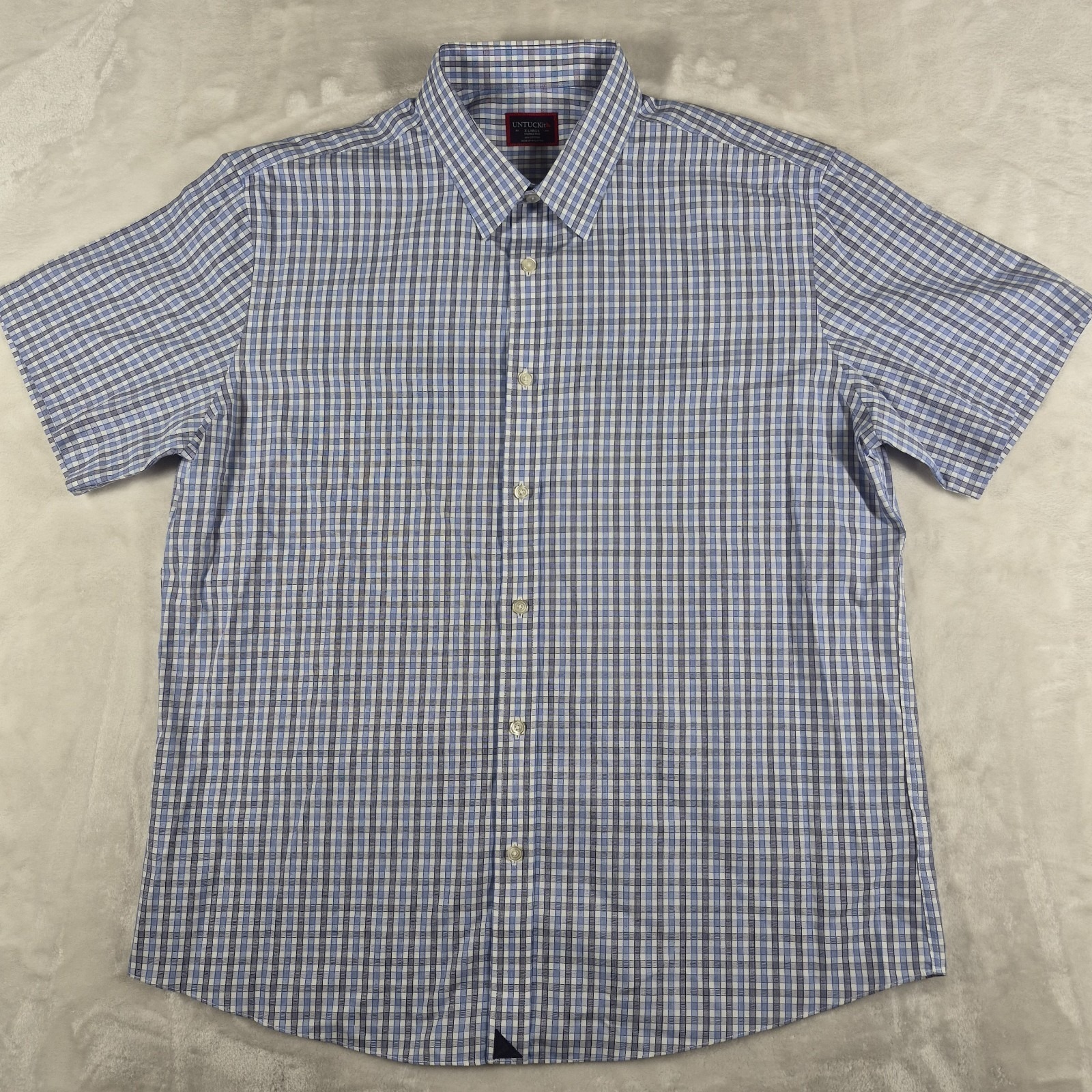 Untuckit Button Up Shirt Men's Xl Blue Plaid Short Sleeve Dante Wf Wrinkle Free